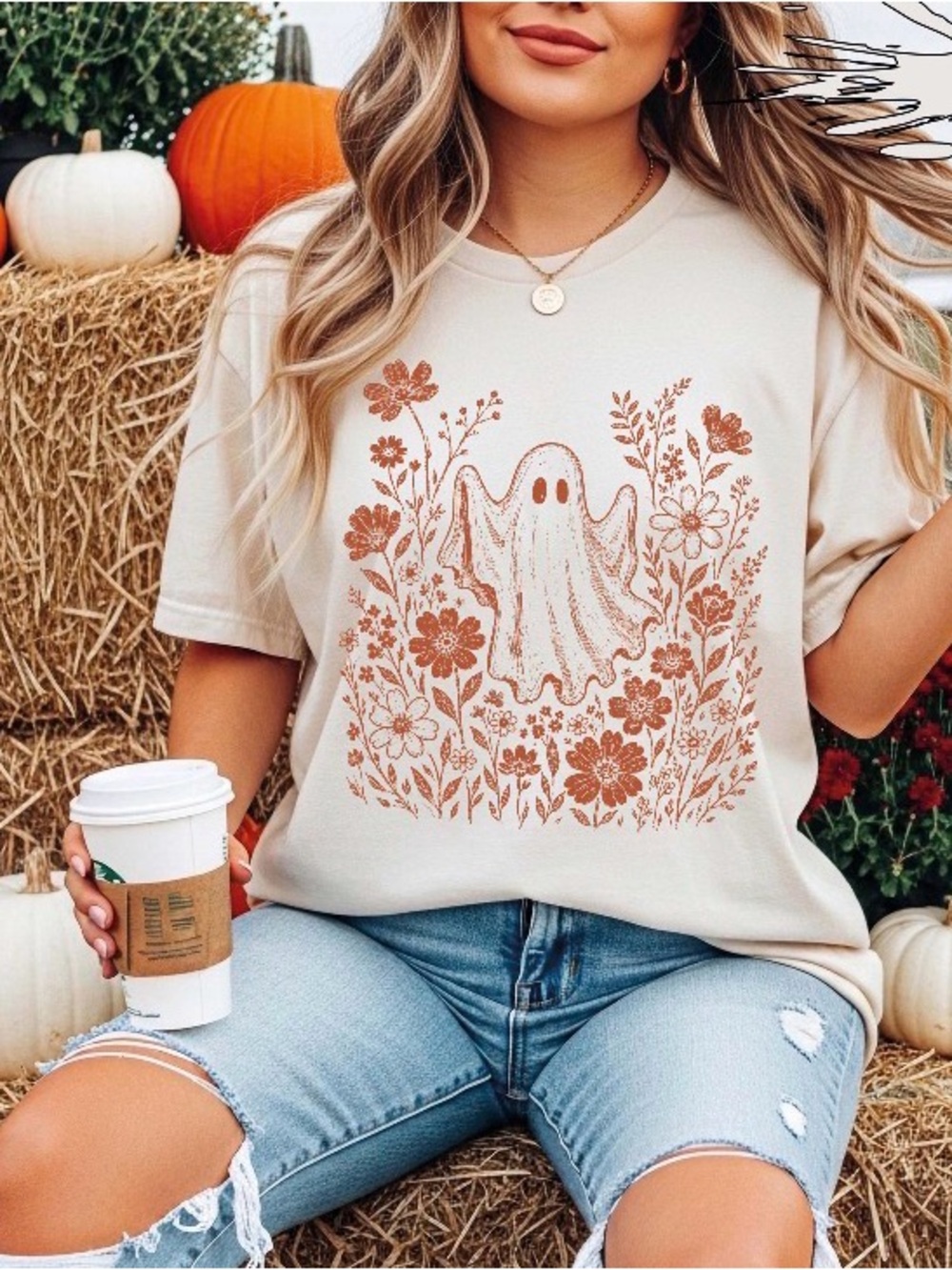 Floral Ghost Halloween T-Shirt, Wildflower Ghost Shirt, Cute Spooky Season Shirt
